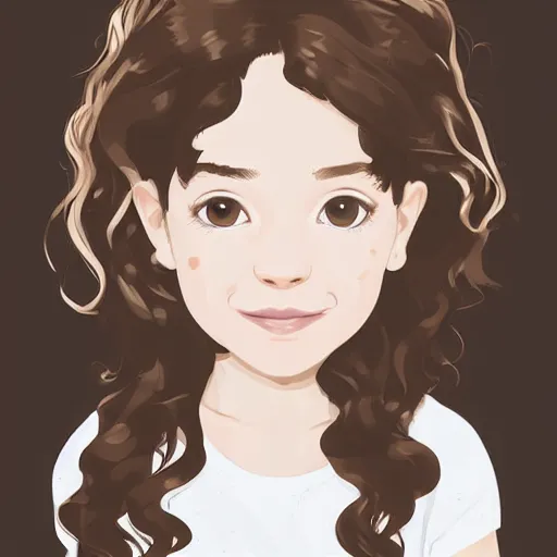 Prompt: seven year old girl with short wavy curly light brown hair with a wire haired jack russell terrier puppy, white with brown patches over both eyes. detailed face. clean cel shaded vector art by lois van baarle, artgerm, helen huang, by makoto shinkai and ilya kuvshinov, rossdraws, illustration, art by ilya kuvshinov