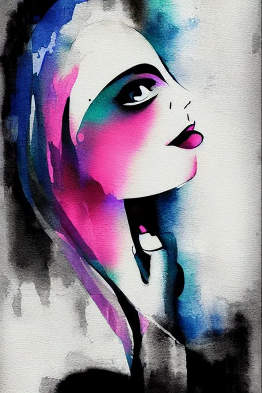 Image similar to the abstract painting of an image of a lady artistic flat illustration by Joshy Sly, creative art, soft colors mono chromatic, black color on white background, watercolor effect