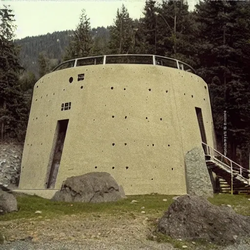 Prompt: a swiss underground bunker project for protection of every swiss residence in the cold war, medium, strong, boulder bunker, 6 0 s, polaroid