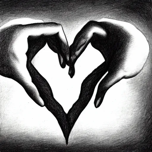 Prompt: a drawing of two hands ripping a broken heart, sadness, dark ambiance, an album cover by Godfrey Blow, featured on deviantart, lyco art, artwork, photoillustration, poster art