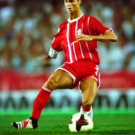 Image similar to a photo of cristiano ronaldo at 1 9 9 0 s, realistic 4 k,