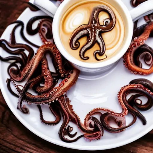 Image similar to an octopus in a cup of coffee, professional photography