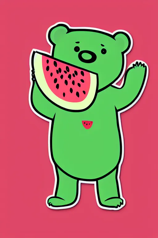 Image similar to Bear holding a watermelon, sticker, colorful, illustration, highly detailed, simple, smooth and clean vector curves, no jagged lines, vector art, smooth