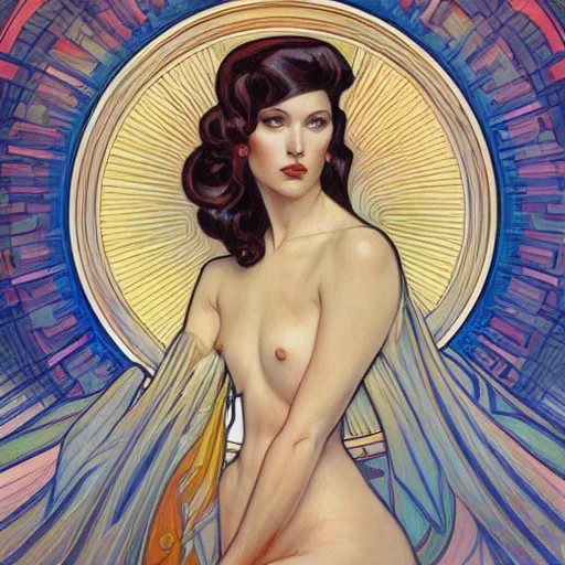 Image similar to a streamline moderne painting in the style of donato giancola, and in the style of ross tran, and in the style of alphonse mucha. symmetry, smooth, sharp focus, semi - realism, intricate detail.