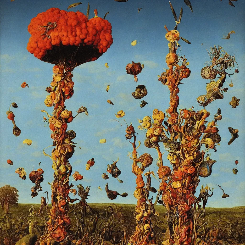 Prompt: a single! colorful! ( spear ) fungus tower clear empty sky, a high contrast!! ultradetailed photorealistic painting by jan van eyck, audubon, rene magritte, agnes pelton, max ernst, walton ford, andreas achenbach, ernst haeckel, hard lighting, masterpiece