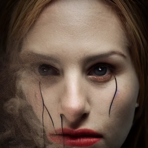 Prompt: photo portrait face of a woman half made out of smoke