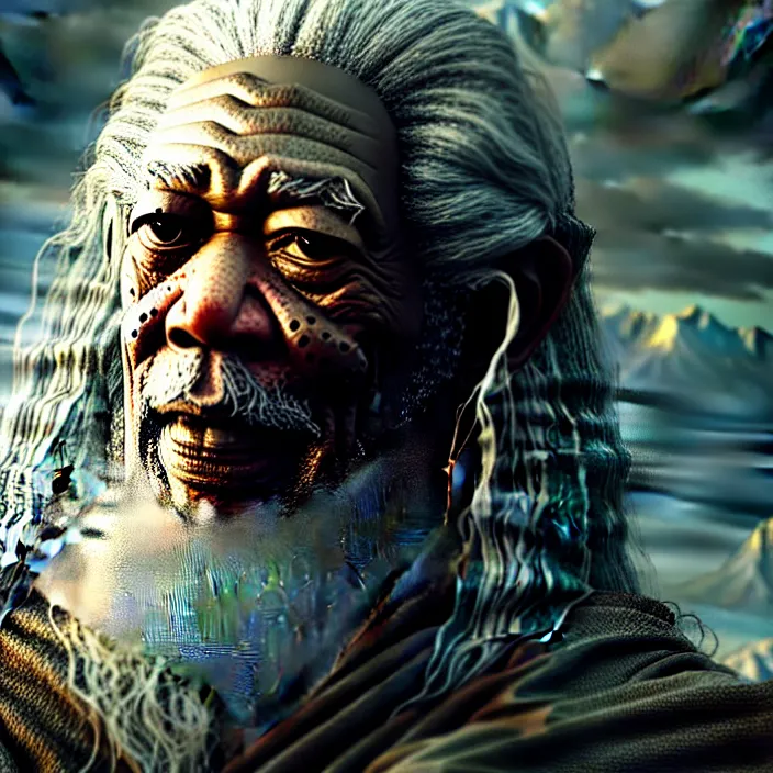 Image similar to morgan freeman starring as gandalf in lord of the rings, epic professional digital art, best on artstation, cgsociety, wlop, behance, pixiv, cosmic, epic, stunning, gorgeous, much detail, much wow, masterpiece by dorian cleavanger and stanley lau