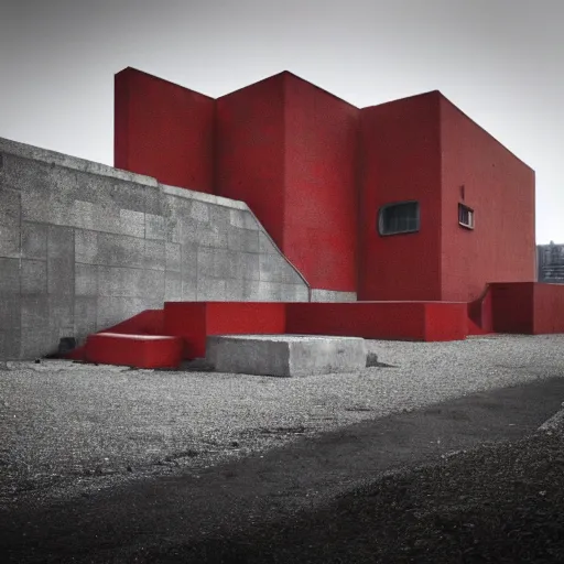 Prompt: a brutalist red castle is sitting on top of a shallow hill in the middle of a massive city, Paul Chadeisson