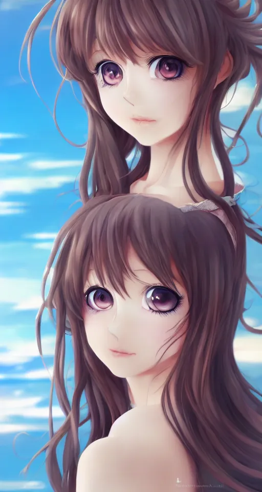 Prompt: portrait of cute anime girl, the girl is white turkish, finely detailed, paradise setting, pixiv