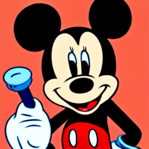 Image similar to Mickey Mouse smoking a big joint. He's stoned. His eyes are bloodshot