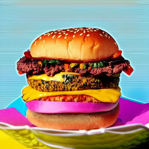 Image similar to a lisa frank cheeseburger