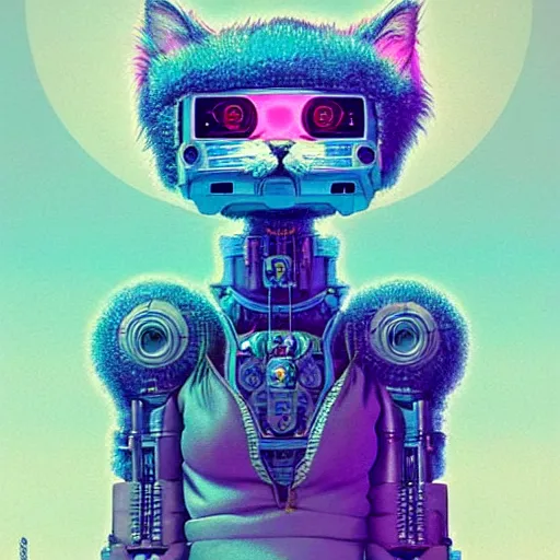 Prompt: a fluffy cat cyberpunk robot fractal:: by Martine Johanna and Simon Stålenhag and Chie Yoshii and Casey Weldon and Guillermo del toro :: ornate, dynamic, particulate, pastel colors, intricate, elegant, highly detailed, centered, artstation, smooth, sharp focus, octane render, 3d