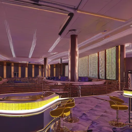 Prompt: a photorealistic 8 k 3 d render of tranquility base hotel and casino