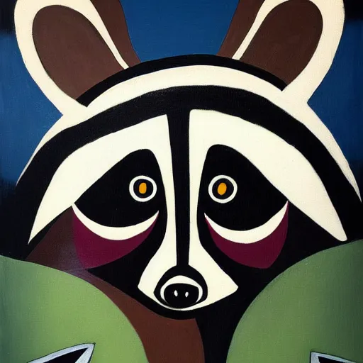 Prompt: Bauhaus painting of a juggalo raccoon