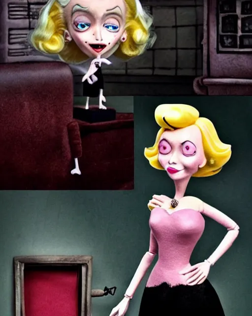 Image similar to marilyn monroe as a highly detailed stop motion puppet, in the style of laika studios ’ s paranorman, coraline, kubo and the two strings shot in the style