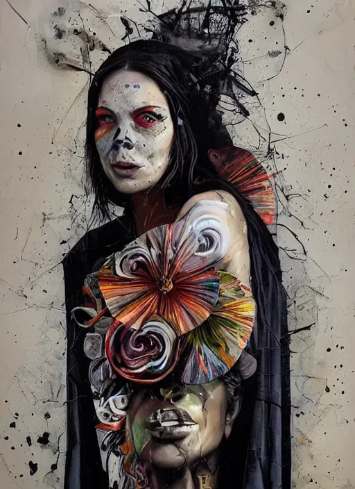 Image similar to cult magic psychic woman smiling, subjective consciousness psychedelic, epic surrealism expressionism symbolism story iconic, dark robed witch, oil painting, robe, symmetrical face, greek dark myth, by Sandra Chevrier, Nicola Samori, Jeff Legg masterpiece