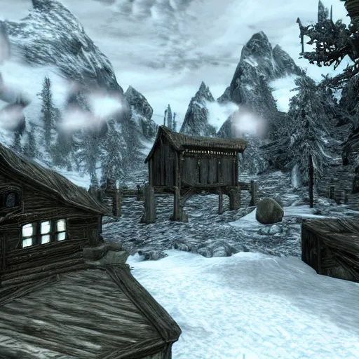 Prompt: Skyrim as a PS2 game, screenshot