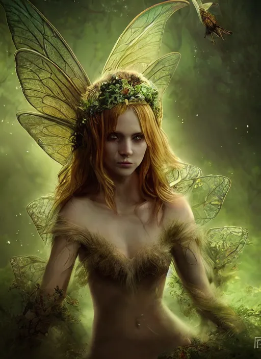 Prompt: beautiful beautiful full body portrait fairy faerie fey fae queen forest spirit highly detailed CGsociety subtle enchanting alluring magical concept art HDR hyper realistic volumetric lighting subsurface scattering unreal