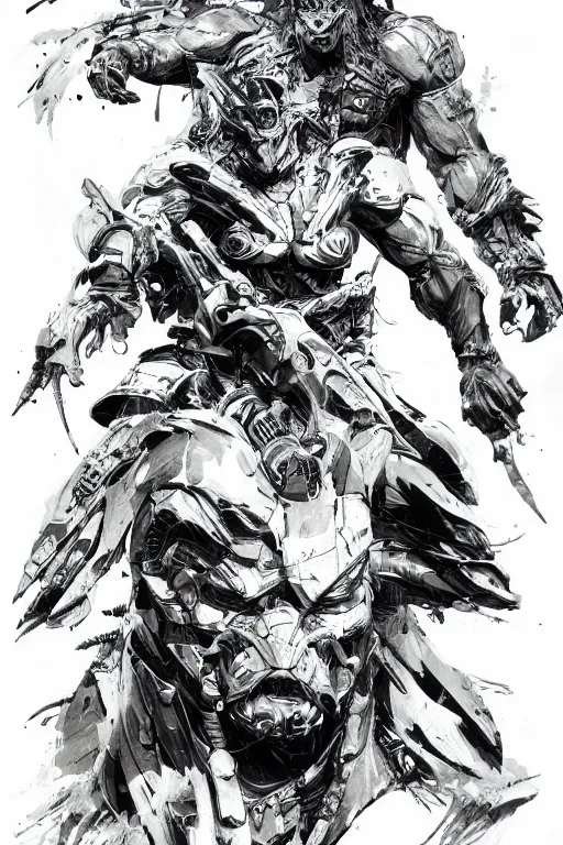 Prompt: predator concept art by yoji shinkawa, character concept sheet, white background, ink, digital painting, highly detailed, trending on artstation, sharp focus, illustration, concept art