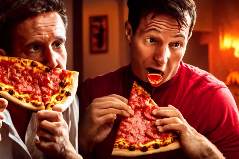 Image similar to Julius Caesar eating a slice of pizza from Little Caesars, cinematic, soft lighting, 4k