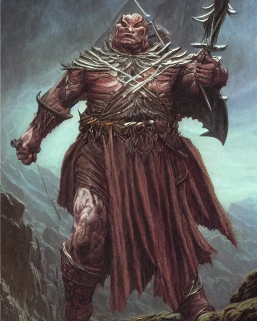 Prompt: a lotr orc warrior by thomas cole and wayne barlowe