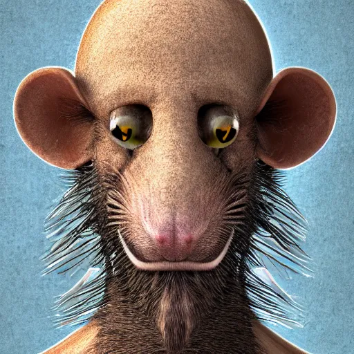Image similar to humonoid rat man, grimy, portrait, 4 k, photorealistic, whiskers