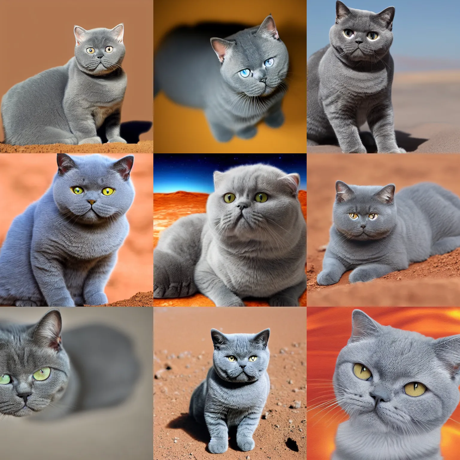 Prompt: british blue shorthair cat on mars