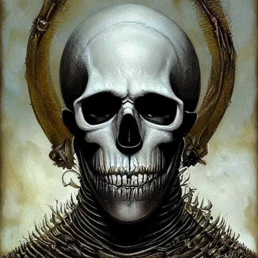 Prompt: ( ( ( head and shoulders portrait of a skeletal yellow skinned bald githyanki warrior in a breastplate, floating in the astral plane ) ) ), dave mckean, hr giger, peter mohrbacher, d & d, fantasy, medieval