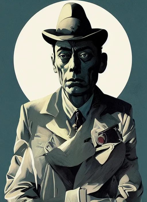 Image similar to poster artwork by Michael Whelan and Tomer Hanuka, Karol Bak Major Buster Keaton, angels, clean