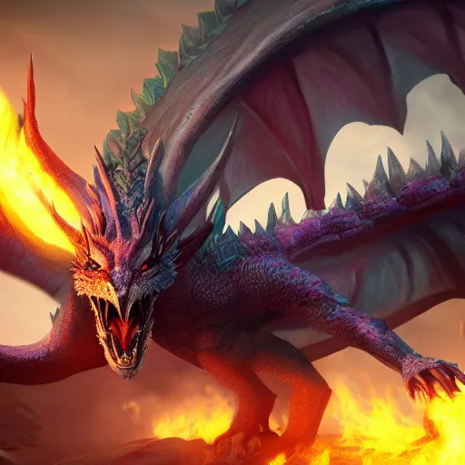 Prompt: a fantasy fire dragon, magic the gathering, detailed, artstation, Dragon Age, 8k