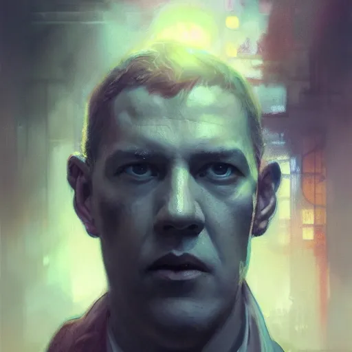 Image similar to , h p lovecraft hyperrealistic portrait, bladerunner street, art of elysium by jeremy mann and alphonse mucha and greg rutkowski, fantasy art, photo realistic, dynamic lighting, artstation, poster, volumetric lighting, very detailed face, 4 k, award winning