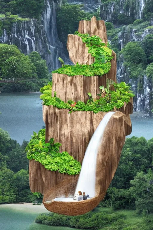 Image similar to A floating island with a very ugly waterfall