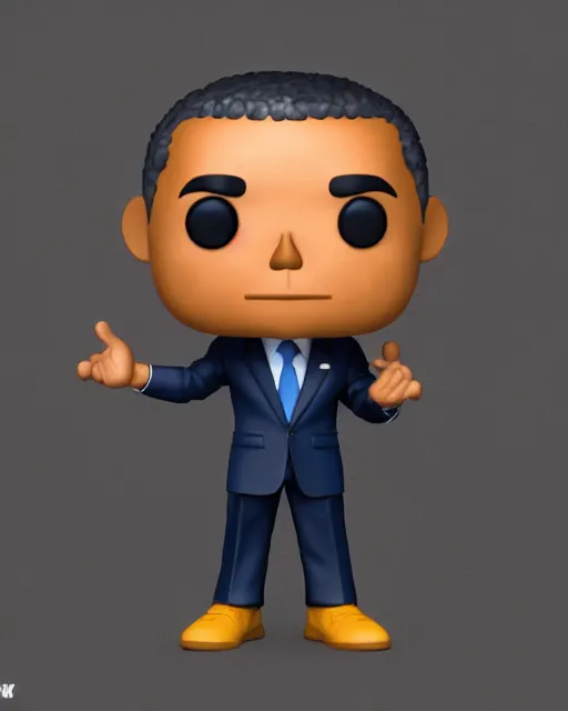 Image similar to full body 3d render of Barack Obama as a funko pop, studio lighting, white background, blender, trending on artstation, 8k, highly detailed