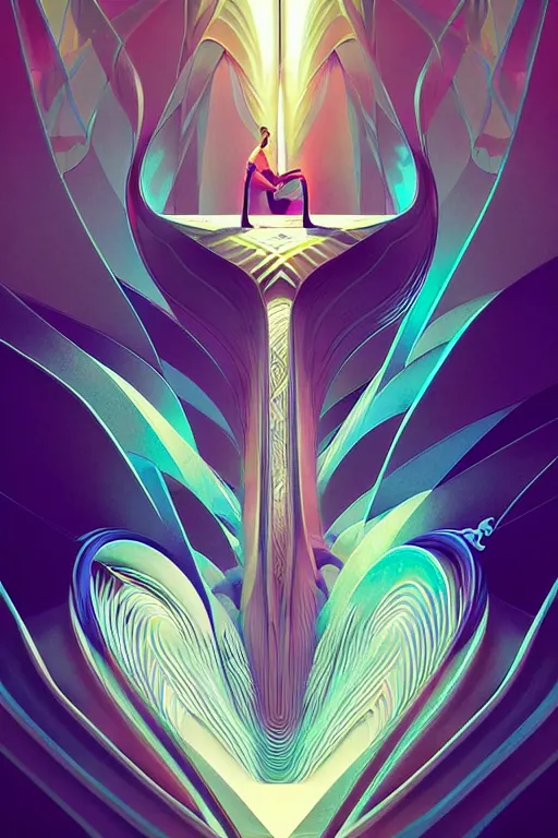 Prompt: Energetic jazz piano portrait, Art Deco surf, fantasy, intricate art deco wave designs, elegant, highly detailed fractals, sharp focus, prismatic, art by Artgerm and beeple and Greg Rutkowski and WLOP