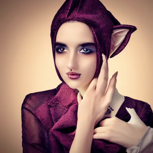 Image similar to anthropomorphic young female fox dressed in fashionable clothes. award winning photoshoot, extreme detail beautiful face