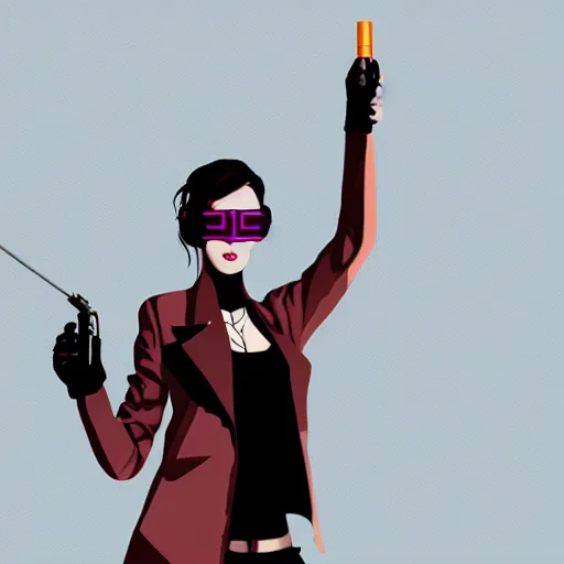 Image similar to cyberpunk woman, cigarette dangling, grenade in hand, vector graphic by jason chan, ultradetailed, 8 k