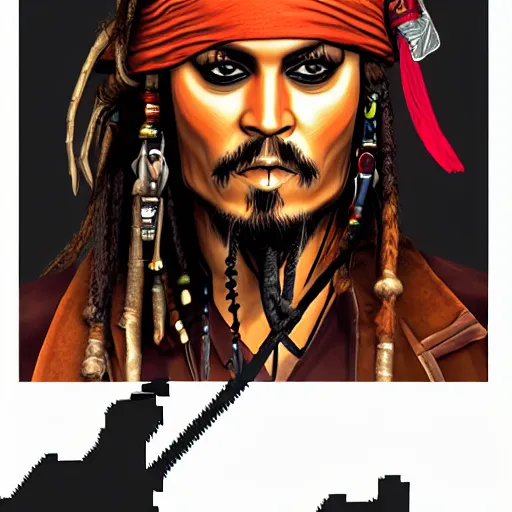 Image similar to Pirate Jack Sparrow, digital monkey island pixel art, artstation