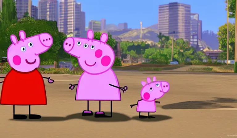 Image similar to peppa pig in gta v loading screen art by stephen bliss