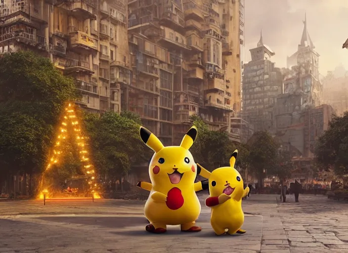 Prompt: giant wooden pikachu statue in the middle of the city, digital painting, artstation, concept art, Craig Mullins , Breathtaking, 8k resolution, extremely detailed, beautiful, establishing shot, artistic, hyperrealistic, octane render, cinematic lighting, dramatic lighting, masterpiece, light brazen, extremely detailed and beautiful face