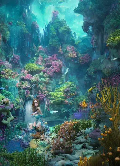 Image similar to underwater disney pricess, hyper detailed, digital art, cinematic lighting, studio quality, smooth render, unreal engine 5, octane rendered, art style by klimt and nixeu and ian sprigger and wlop and krenz cushart.