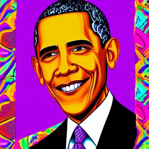 Image similar to a detailed portrait of Obama in the style of Lisa Frank, 8k, ornate, intricate