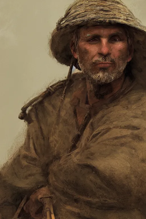 Image similar to medieval fisherman, close-up portrait, poor, intricate, elegant, volumetric lighting, scenery, digital painting, highly detailed, artstation, sharp focus, illustration, concept art,ruan jia, steve mccurry