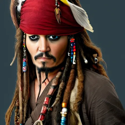 Image similar to jack sparrow with a parrot on the shoulder, portrait, professional photograph, 8k resolution, hyper detailed, realistic eyes