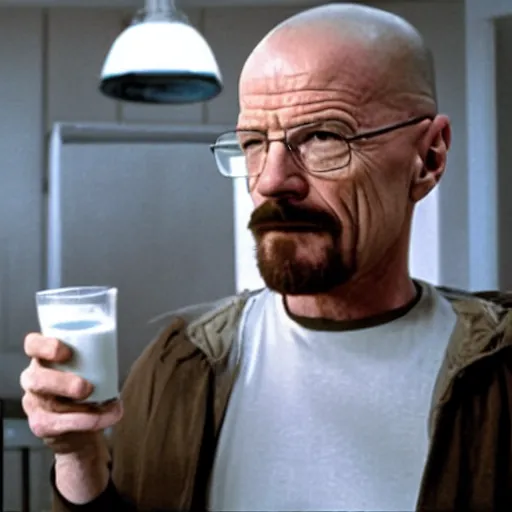 Image similar to walter white drinking milk