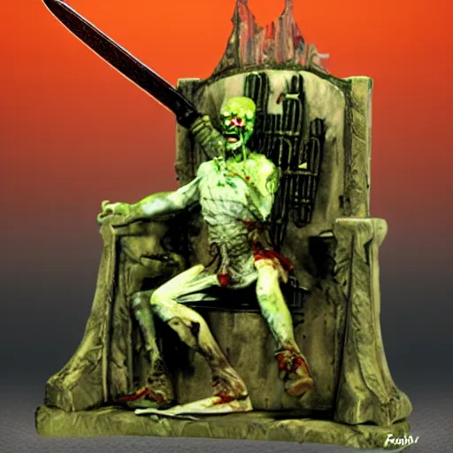 Image similar to the zombi king with a very big sword sit on his throne