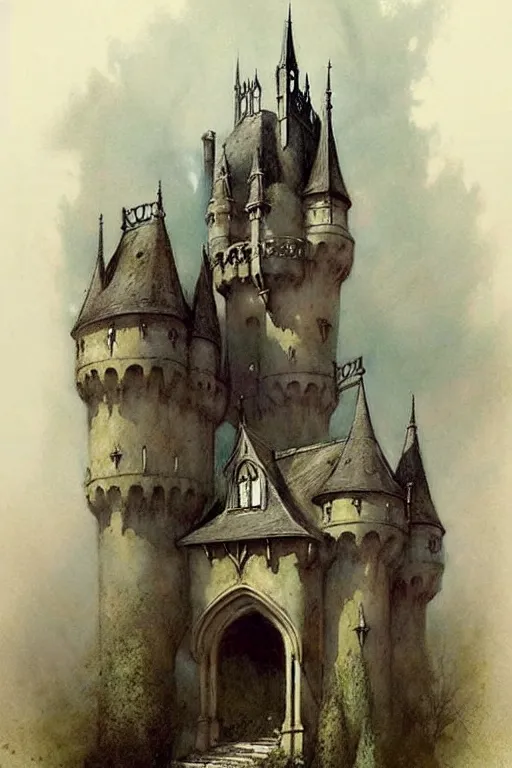 Image similar to (((((1950s fairy tale gothic revival castle . muted colors.))))) by Jean-Baptiste Monge !!!!!!!!!!!!!!!!!!!!!!!!!!!