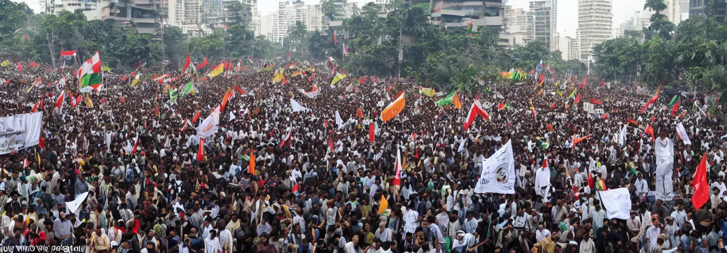 Image similar to jakarta is full of supporters of habib riziq, they demonstrate while carrying jihad flags, very high resolution images, with very fine details, taken by the world's most famous photographers
