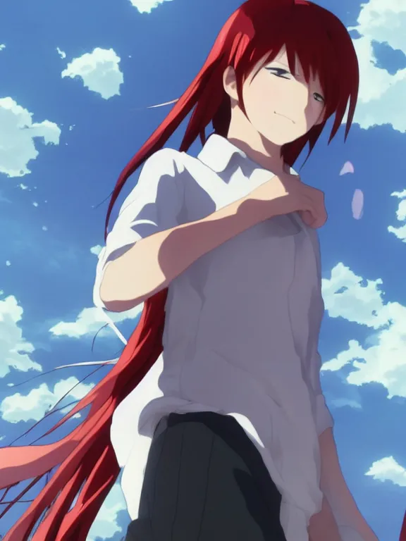 Prompt: Red hair angel, makoto shinkai