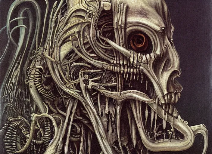 Prompt: necronom vi painting by h. r. giger