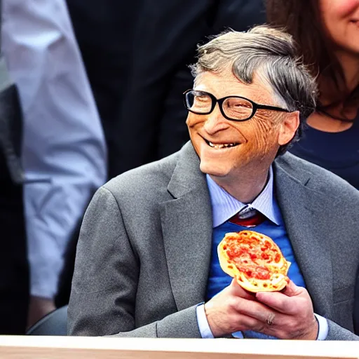 Image similar to bill gates enjoying a pepperoni pizza